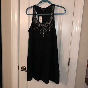 Express black sleeveless dress cotton fabric embroider design front side size S